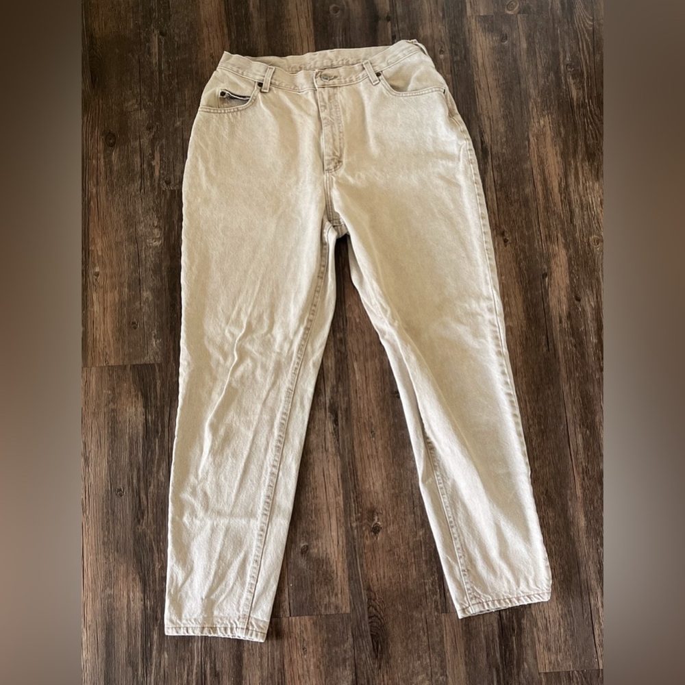 Vintage Lee Jeans Womens Size 32x30 Beige Riveted Cotton High Waisted Tapered